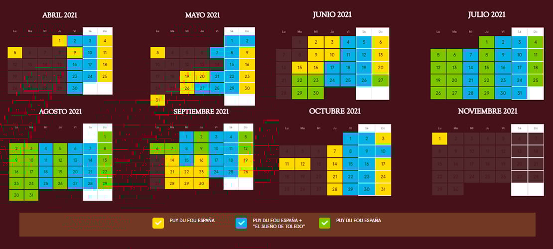 Calendario Apertura 2021 Puy du Fou España Calendario Apertura 2021 Puy du Fou España