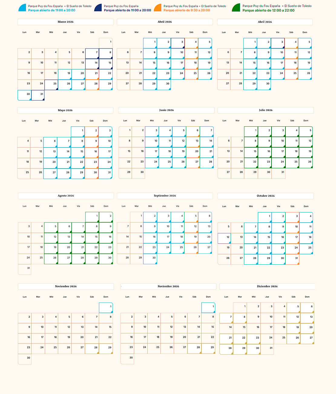 Calendario Apertura 2026 Puy du Fou España